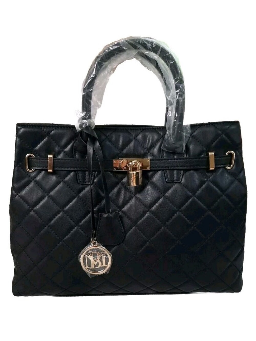 Studio Badgley Mischka Vegan Leather Big Diamond Quilted Tote w/ Front Lock New